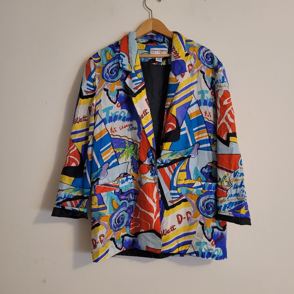 Vintage Carol Horn Workshop 100% Silk Blazer Ocean Cruise 80s - Picture 1 of 14